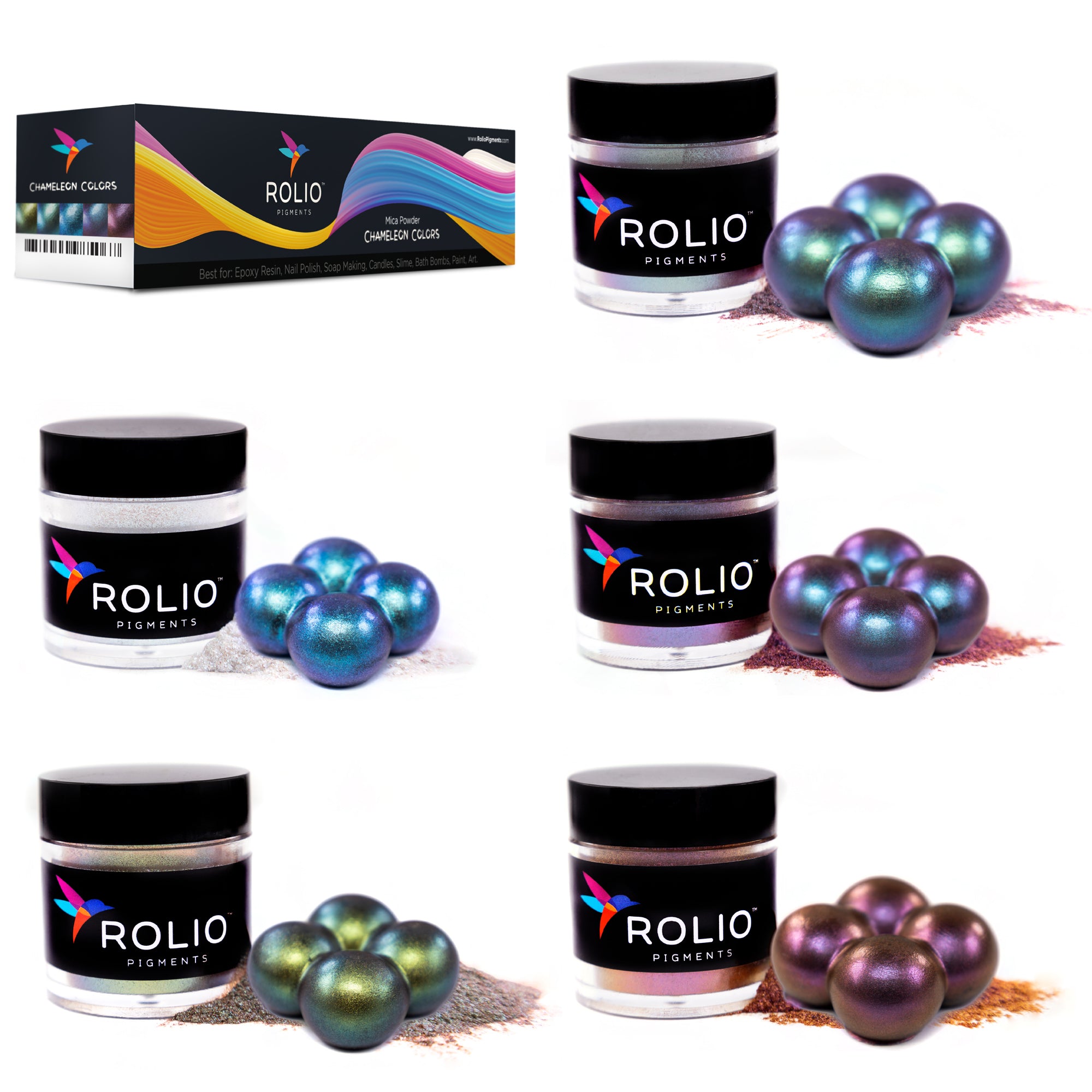 Mica Powder Set – 75 Color Jars of Pigments Including 5 Chameleon