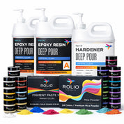 1.5 Gallon Deep Pour Epoxy Resin + 24 Color Mica Powder & 10-Color Pigment Paste Bundle