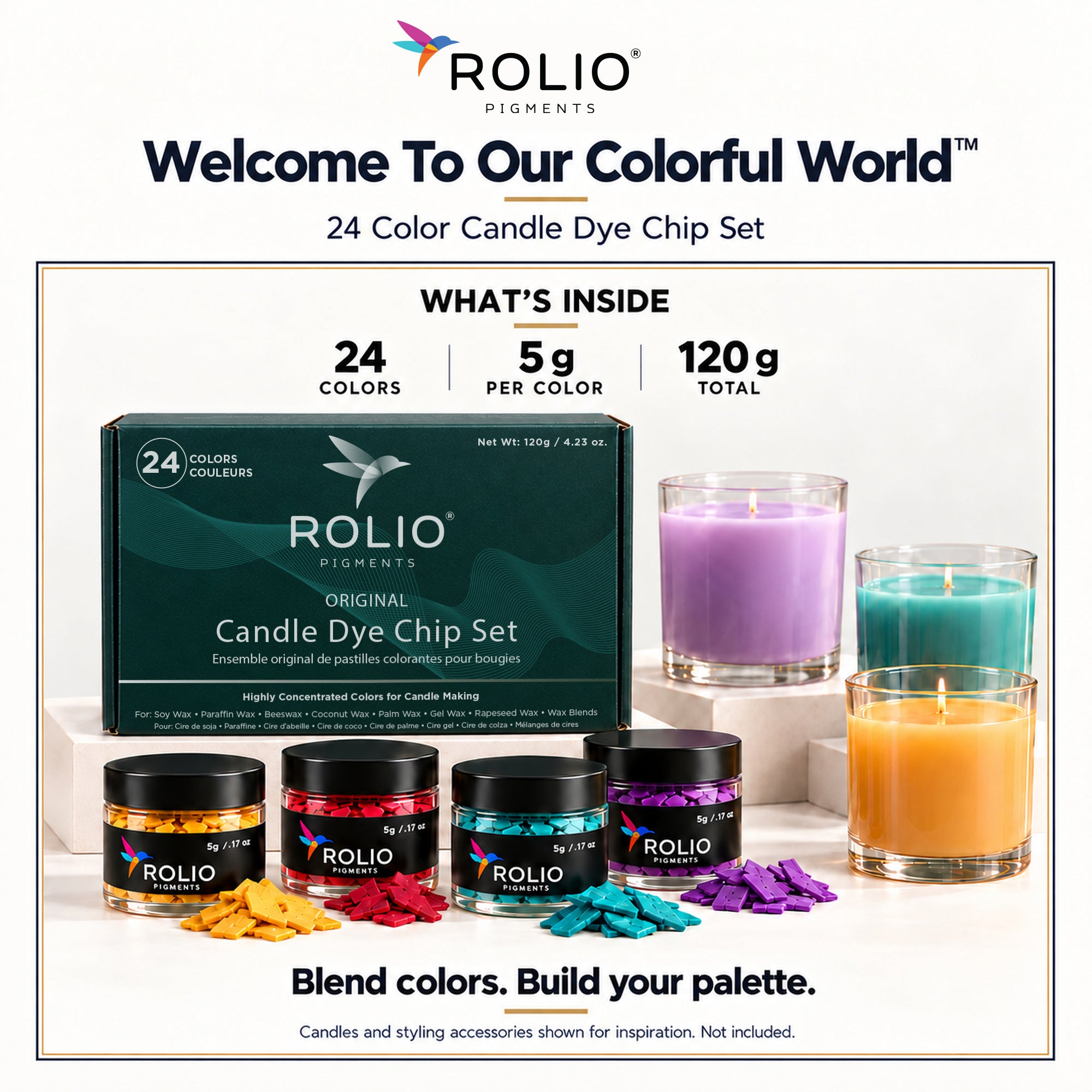 Candle Dye Chip Set - 24 Colors - 5g Jars