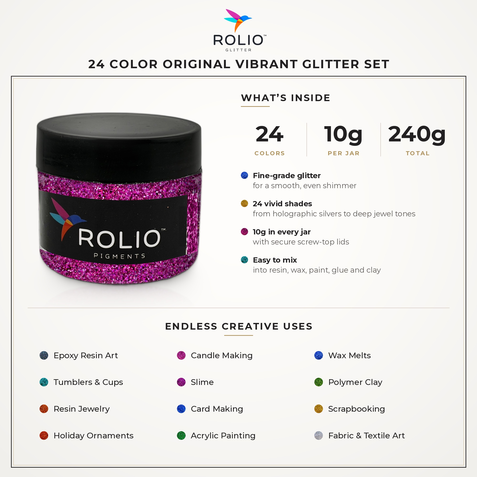 Holographic Glitter 24 Color Set - 10g Jars