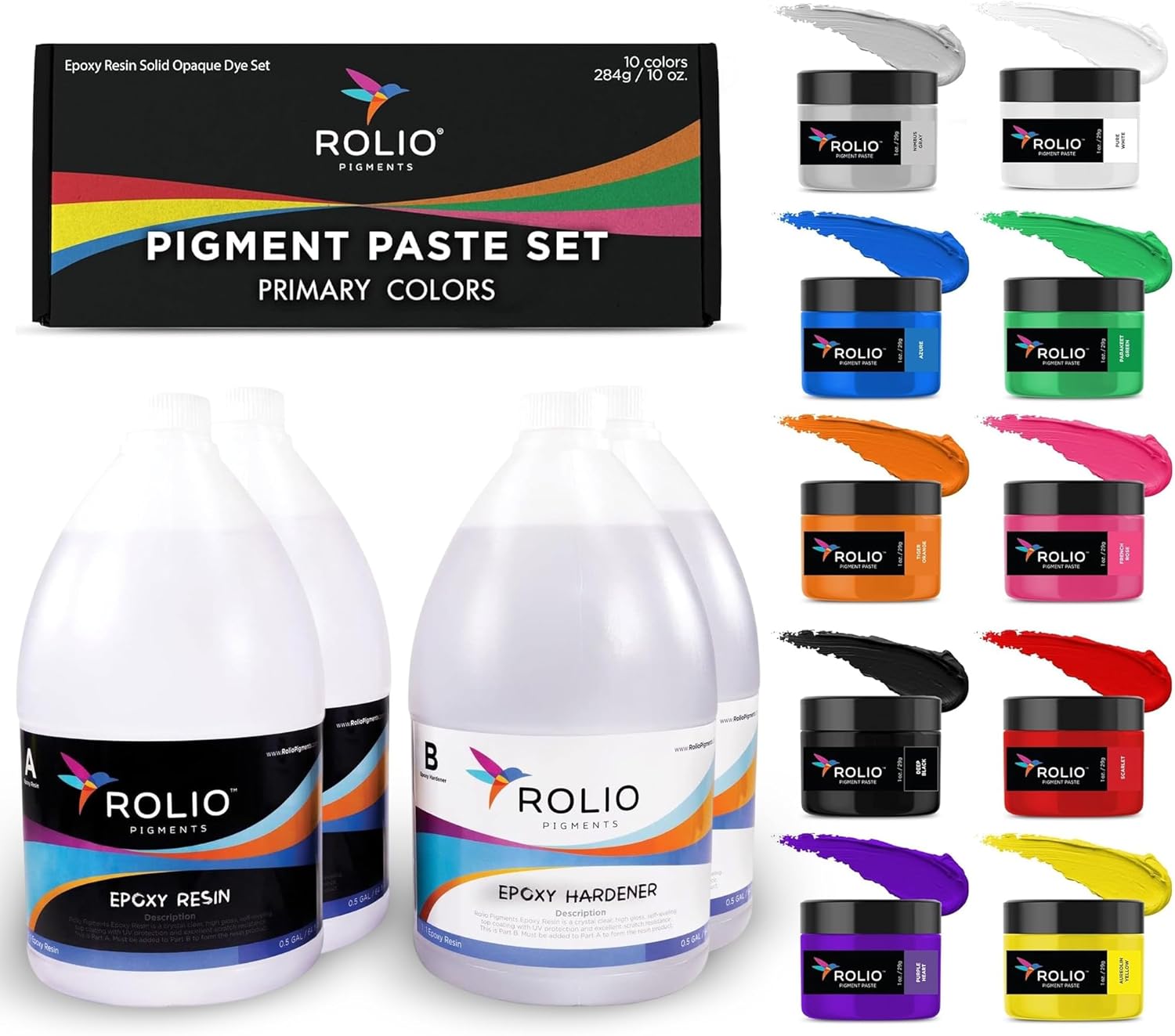 Gal. Color 2-Gallon Epoxy Resin & 10-Color Pigment Paste Bundle | Rolio Pigments