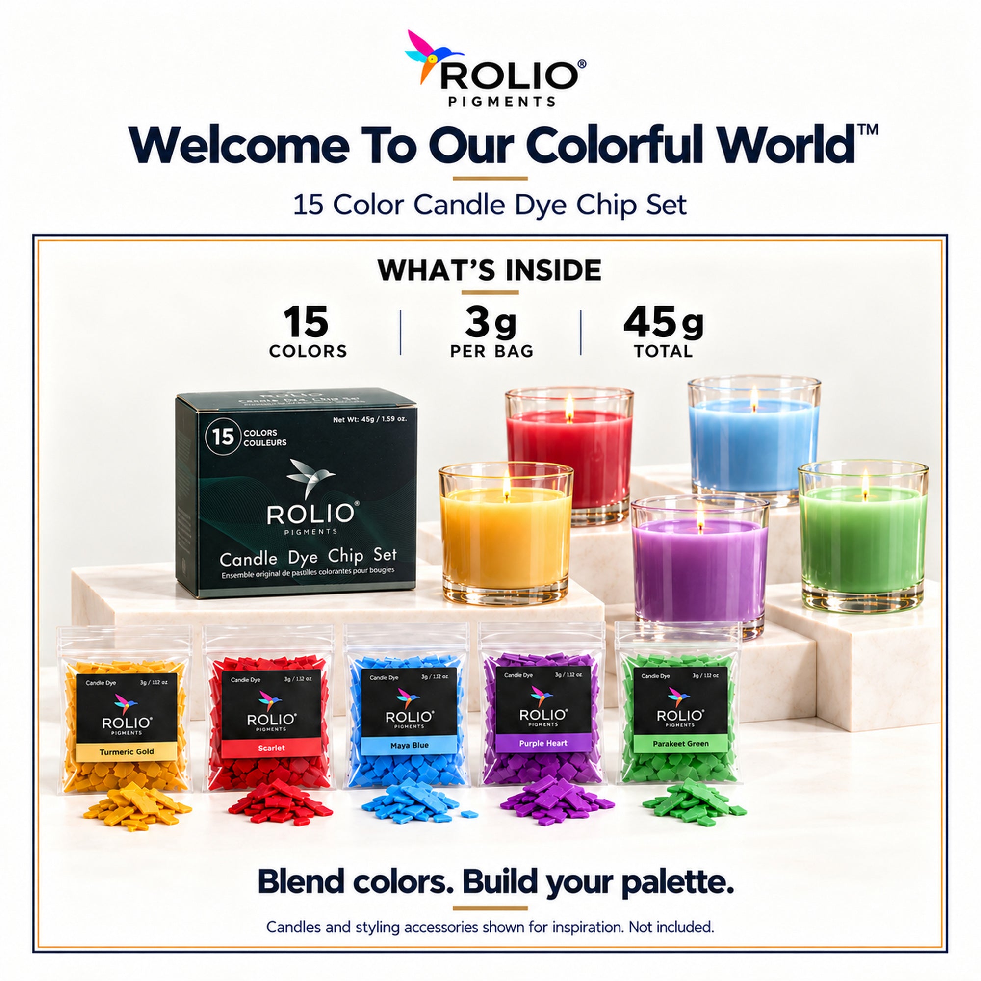 Candle Chip Dye 15 Color Set - 3g Bags