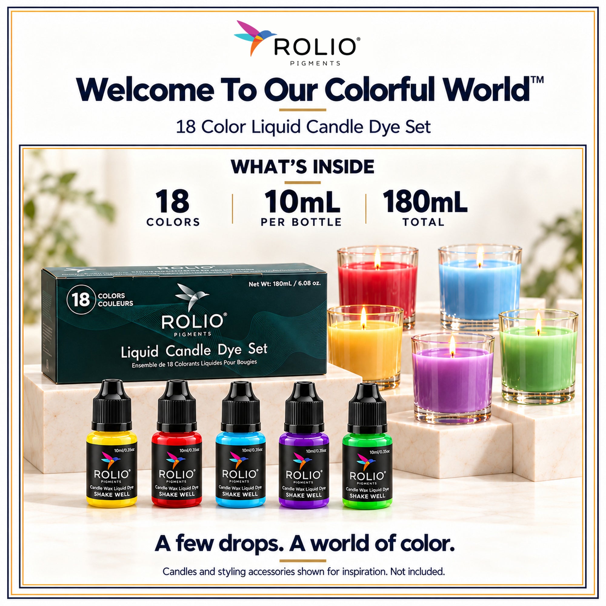 Candle Liquid Pigment Dye - 18 Solid Colors - 0.33 oz/10 ml each