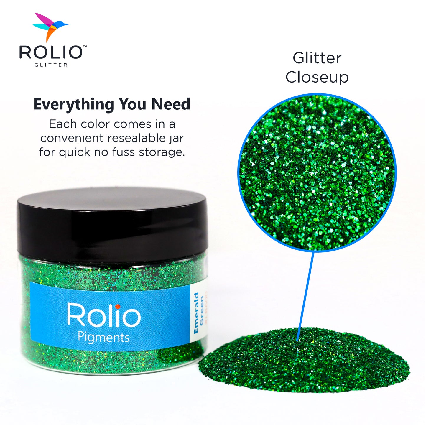 Emerald Green - Holographic Glitter - 1 Jar 28 Grams 1/64 & 1/128 Size