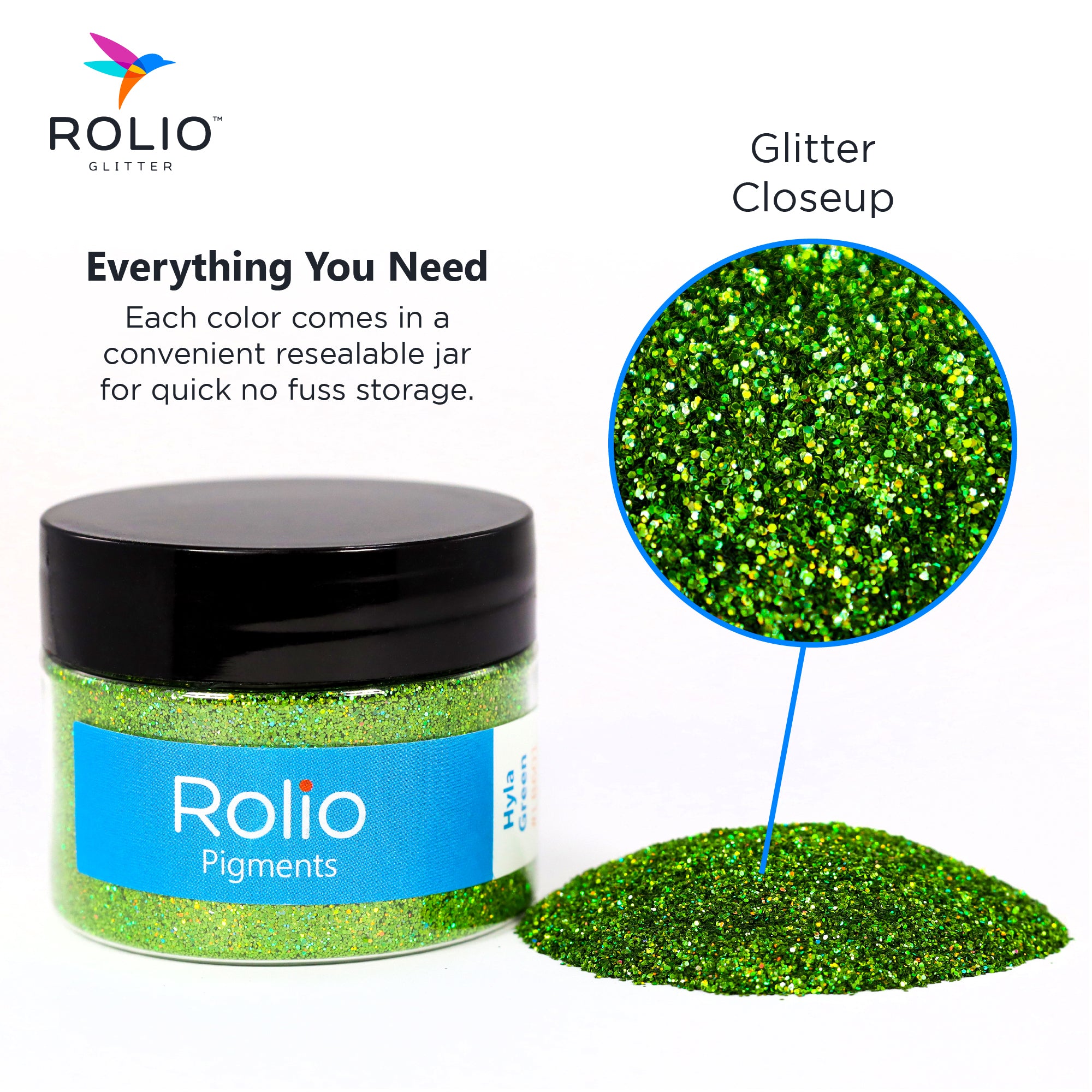 Hyla Green - Holographic Glitter - 1 Jar 28 Grams 1/64 & 1/128 Size