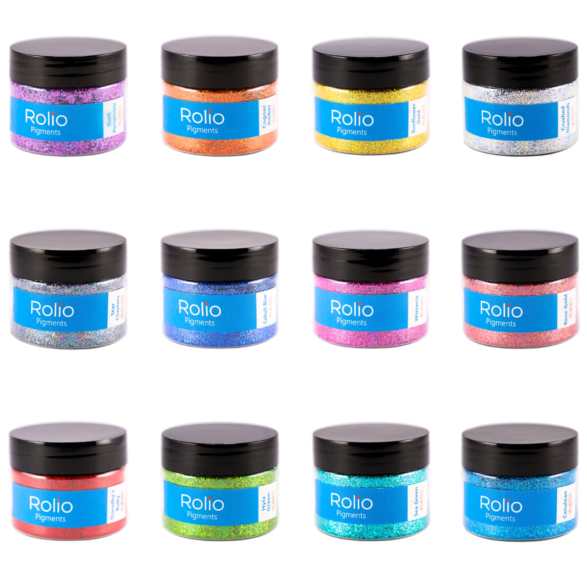 Rolio - Holographic Glitter - Pure Glitter Set - 12 Jars of Cosmetic Grade Glitter for Resin, Makeup, Face & Body Art, Craft Supplies, Nail