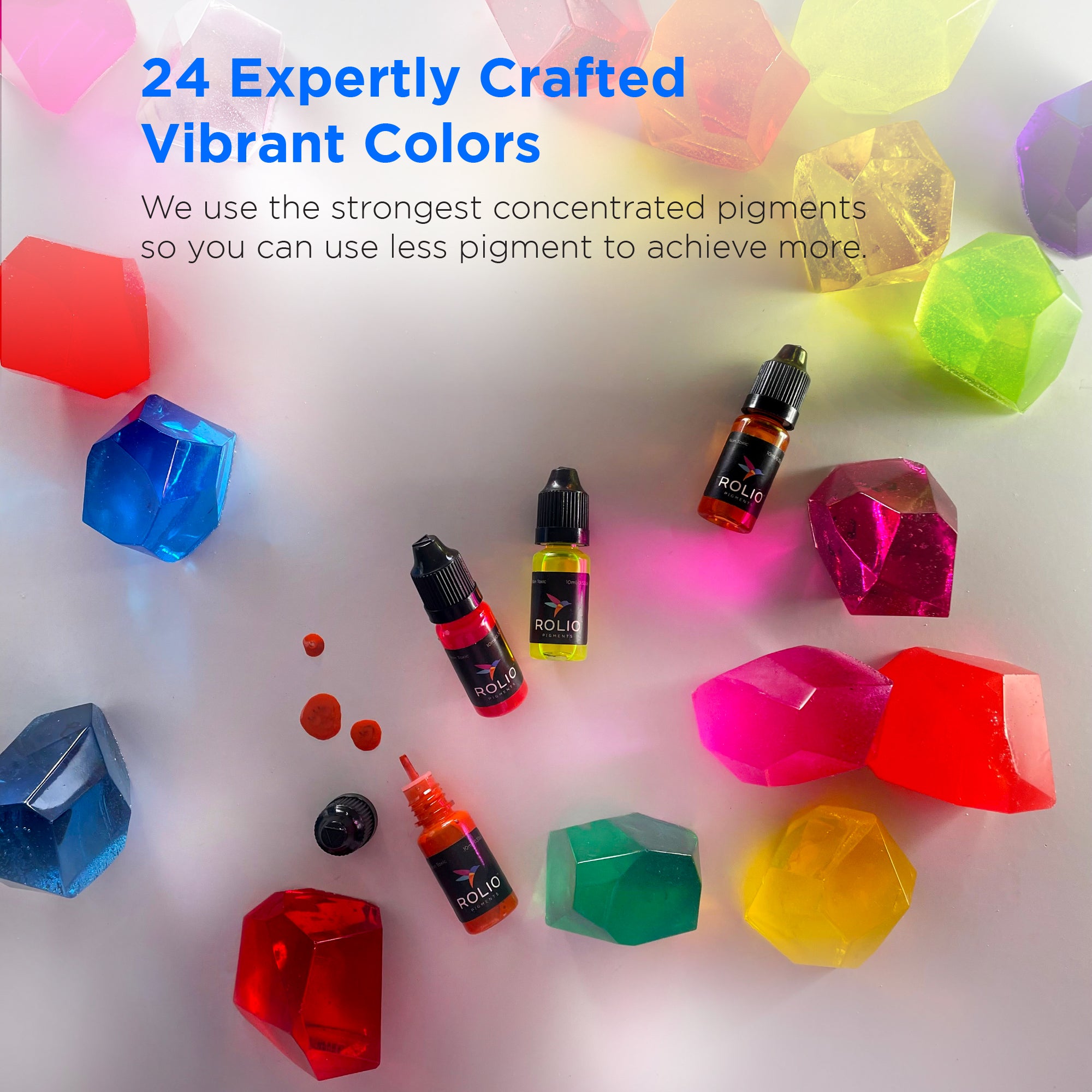 Rolio Pigments Resin Liquid Pigment Transparent Colors - 24 Vibrant Colors for Epoxy Resin, UV Resin, 3D Printer, Jewelry Making, Paint, Art Works, di